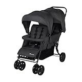 Bebeconfort Teamy passeggino fratellare gemellare lineare, passeggino tandem doppio leggero e compatto, pesa solo 12,5 kg, con parapioggia e coprigambe inclusi, Mineral Graphite