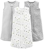 Simple Joys by Carter's 3-Pack Poly Sleeveless Sleepbag Baby-Wearable-Blankets, Grigio/Verde/Bianco, Righe/Animalier, 0-3 Mesi (Pacco da 3) Unisex-Bimbi