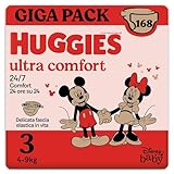 Huggies Ultra Comfort, Pannolini Taglia 3 (4-9 Kg), Design Disney, 168 Pz